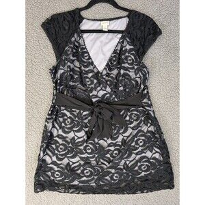 Vintage Venezia Black Lace Babydoll V Neck Top Lined Size 14/16 Y2K Romantic